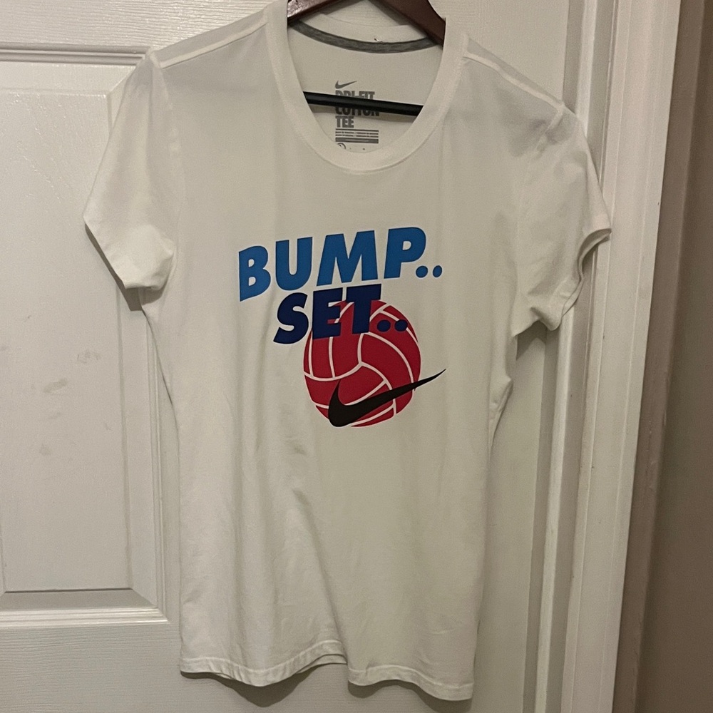 Nike White Tee with Red and Blue Volleyball Graphic